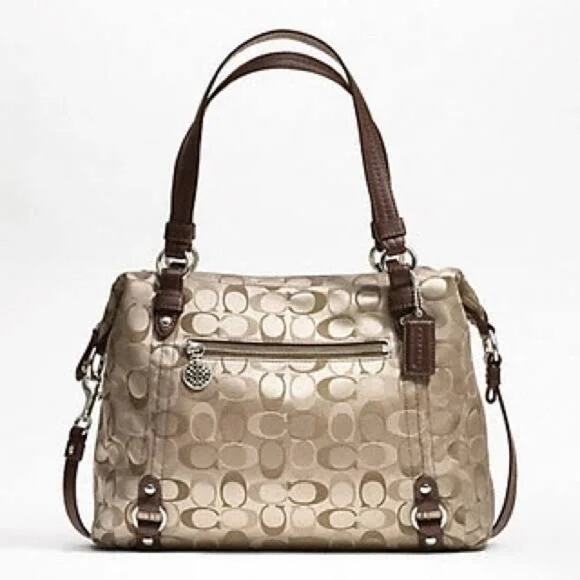 Coach Signature Alexandra Satchel Bag Purse Khaki Brown F17580 - Picture 1 of 14